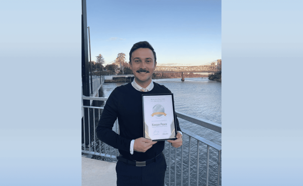 Pallara State School's Keegan Peace of Augustine Heights is nominated for the Australian Education Awards Primary School Teacher of the Year.